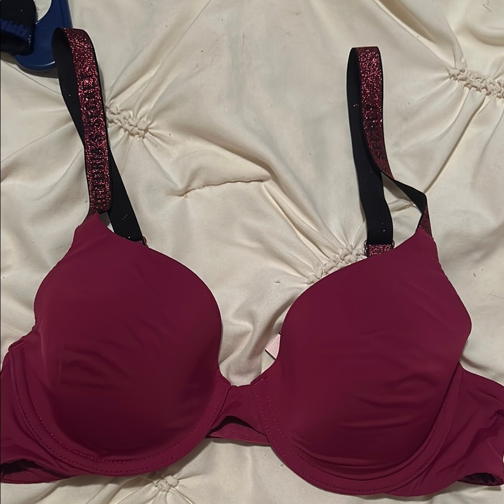 Victoria's Secret Maroon Bra with Glitter Straps